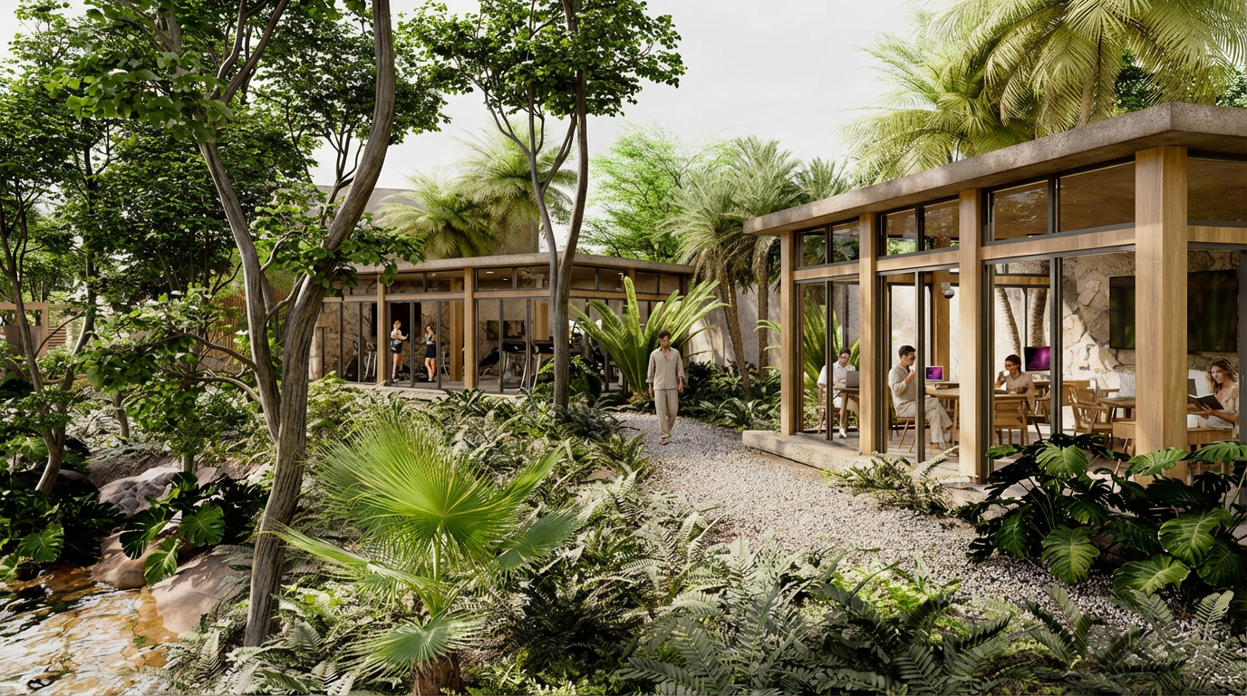 Club-house entouré par la végétation à Saumeria